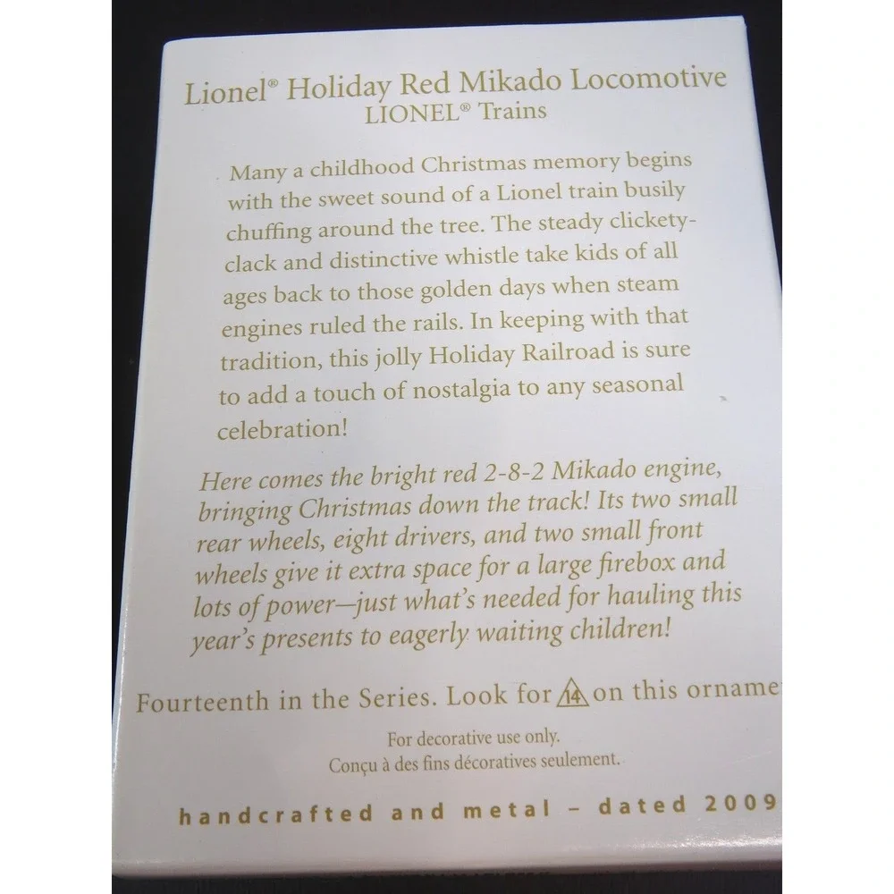 Hallmark Ornament 2009 Lionel Holiday Red Mikado Locomotive Tender & Boxcar (3)